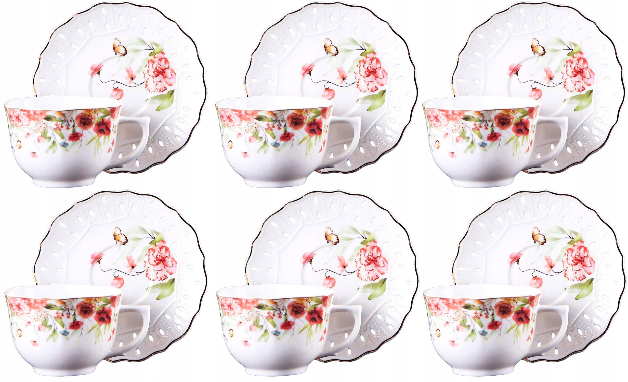Sada porcelánových šálok 220 ml 6+6 s podšálkou Gabriele kvety
