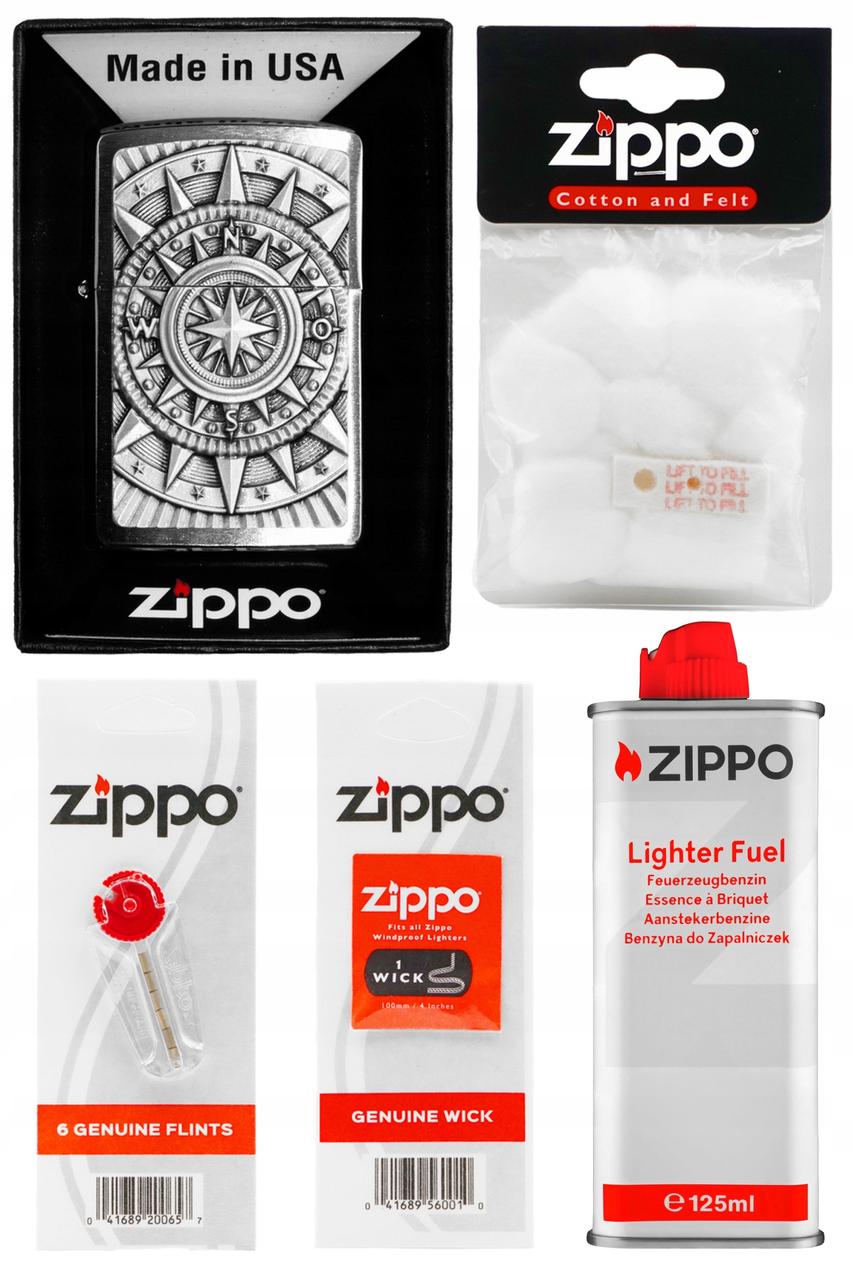 Zapalovač Zippo Compass Emblem Benzín Kameny Knoty Vatka