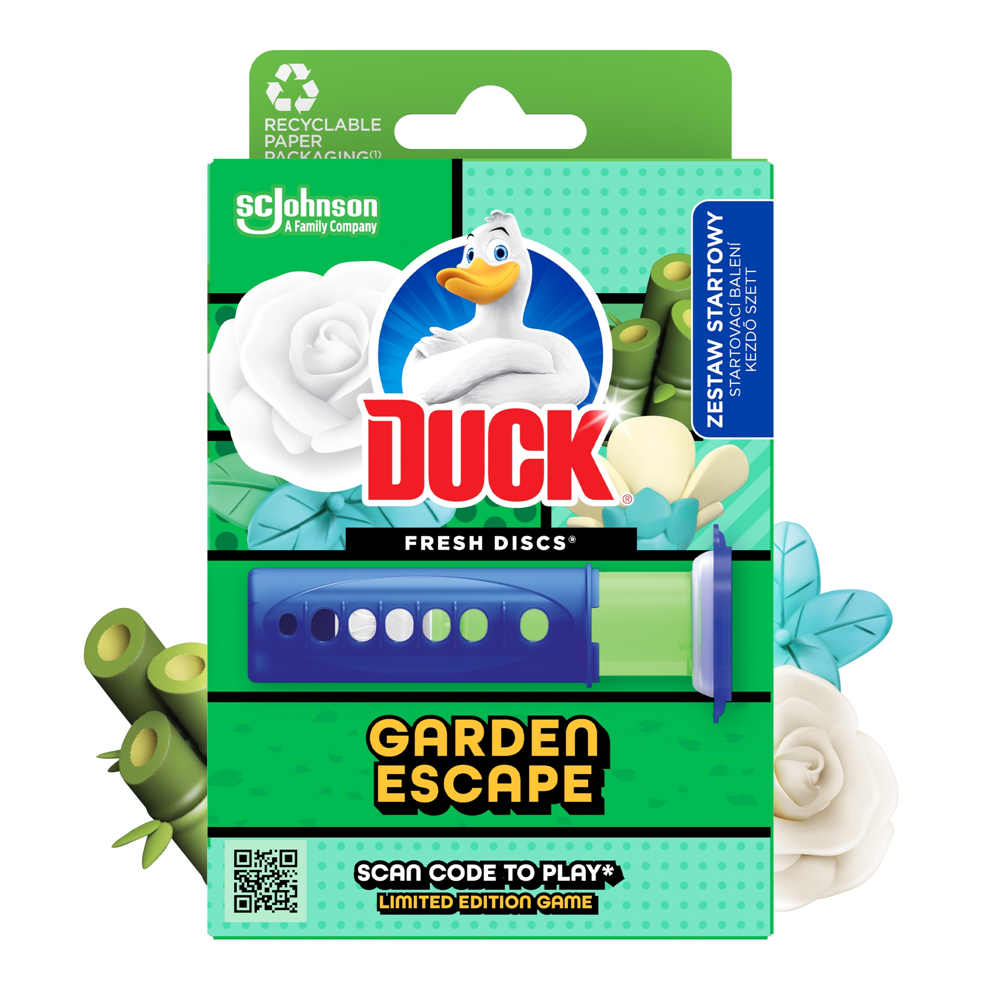 DUCK FRESH DISCS GARDEN ESCAPE ZESTAW STARTOWY KRĄŻKI ŻELOWE DO WC + UCHWYT