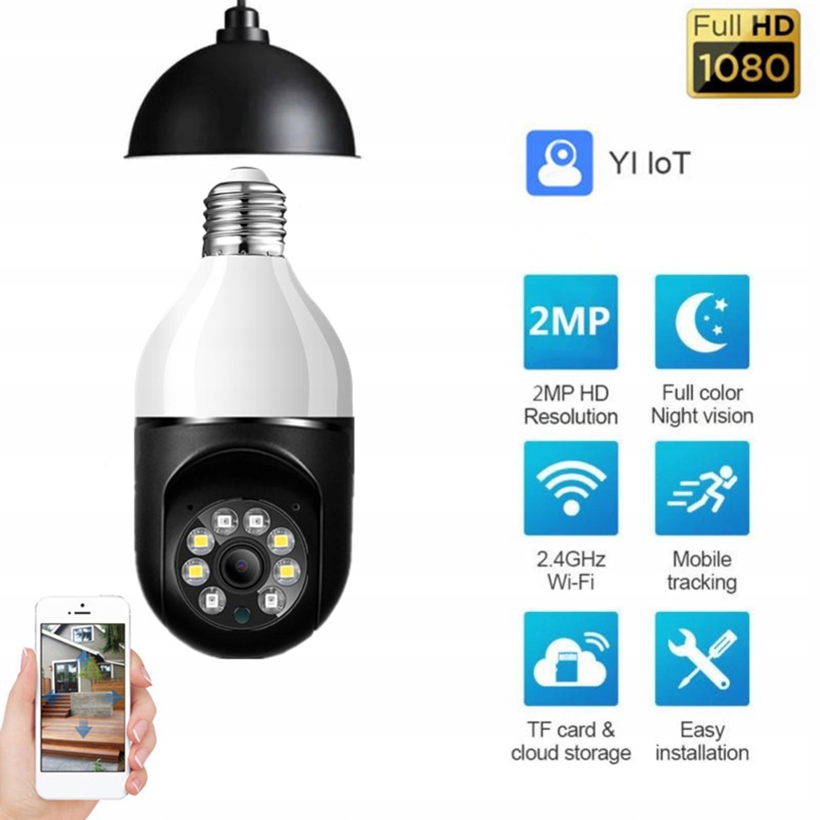 Lampa panoramiczna 2MP automatycznym śledzeniemE27 Megapiksele 2 MP