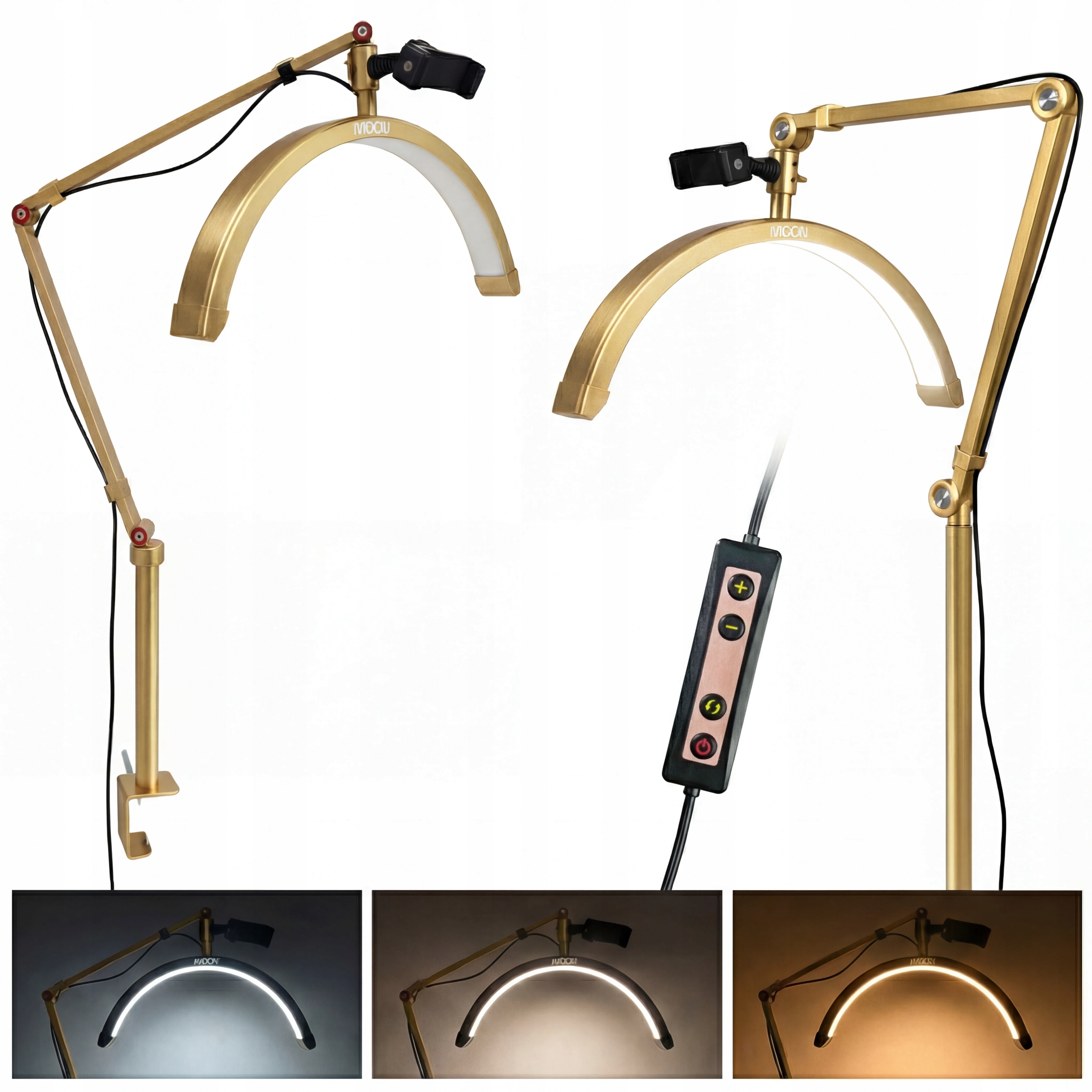 Lampa Led Kosmetyczna Moon Łuk 20W Do Rzęs Do Biurka Złota 42 cm