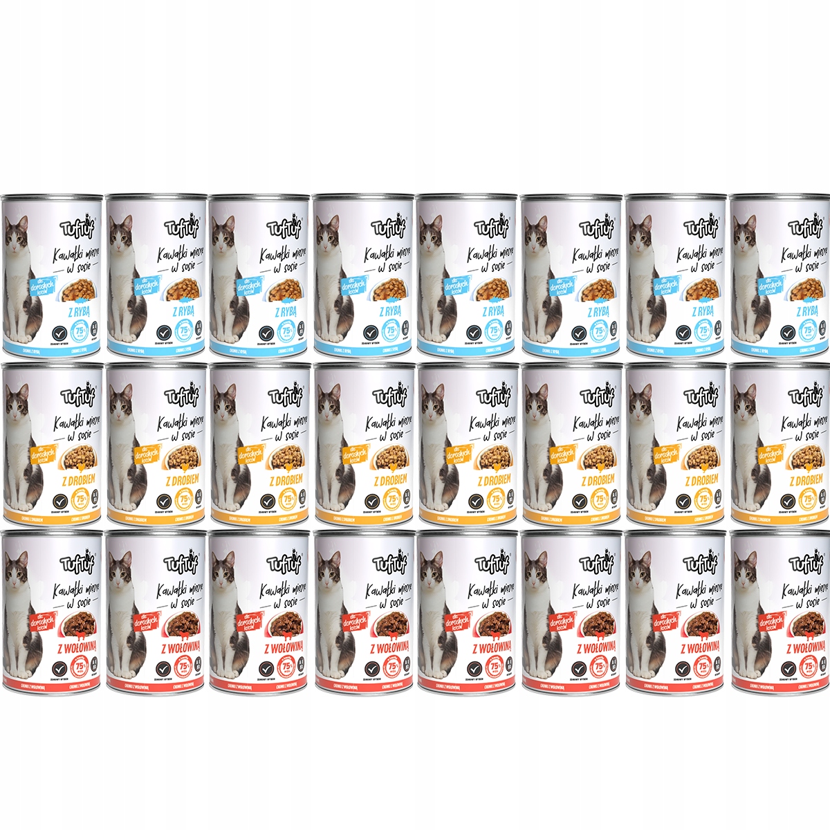 Levně Tuf Tuf masové kousky mokré krmivo pro kočky mix chutí 24x415 g