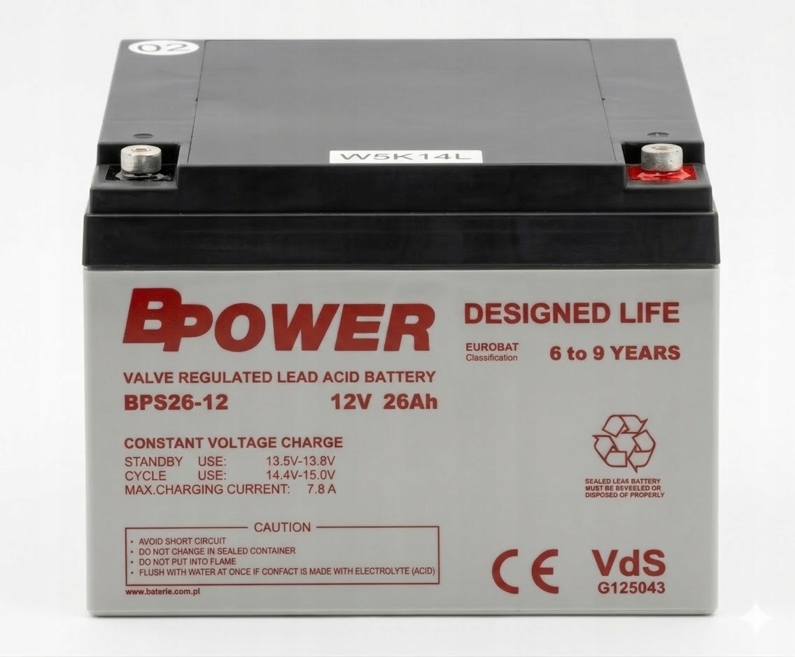 BPower BPS26-12 Vds Akumulator 12V 26Ah Agm do central alarmowych systemów