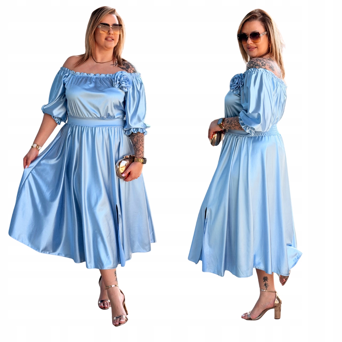 Sukienka Hiszpanka Duże Rozmiary Plus Size Damska Cavaricci Błękitna