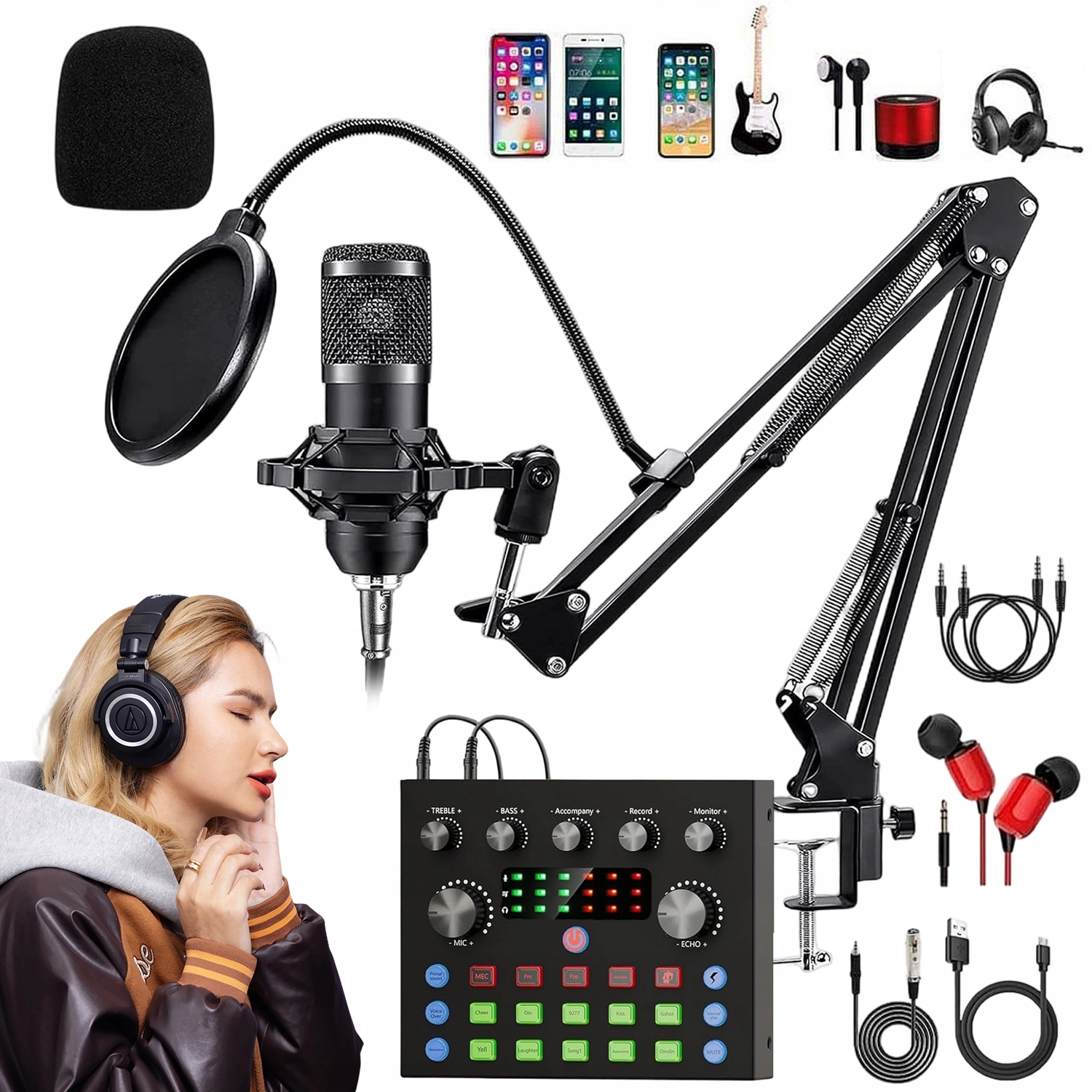 Mikrofon S Zvukovou Kartou: 4 Hlasy, 10 Efektů, Plug&play, Kompatibilní