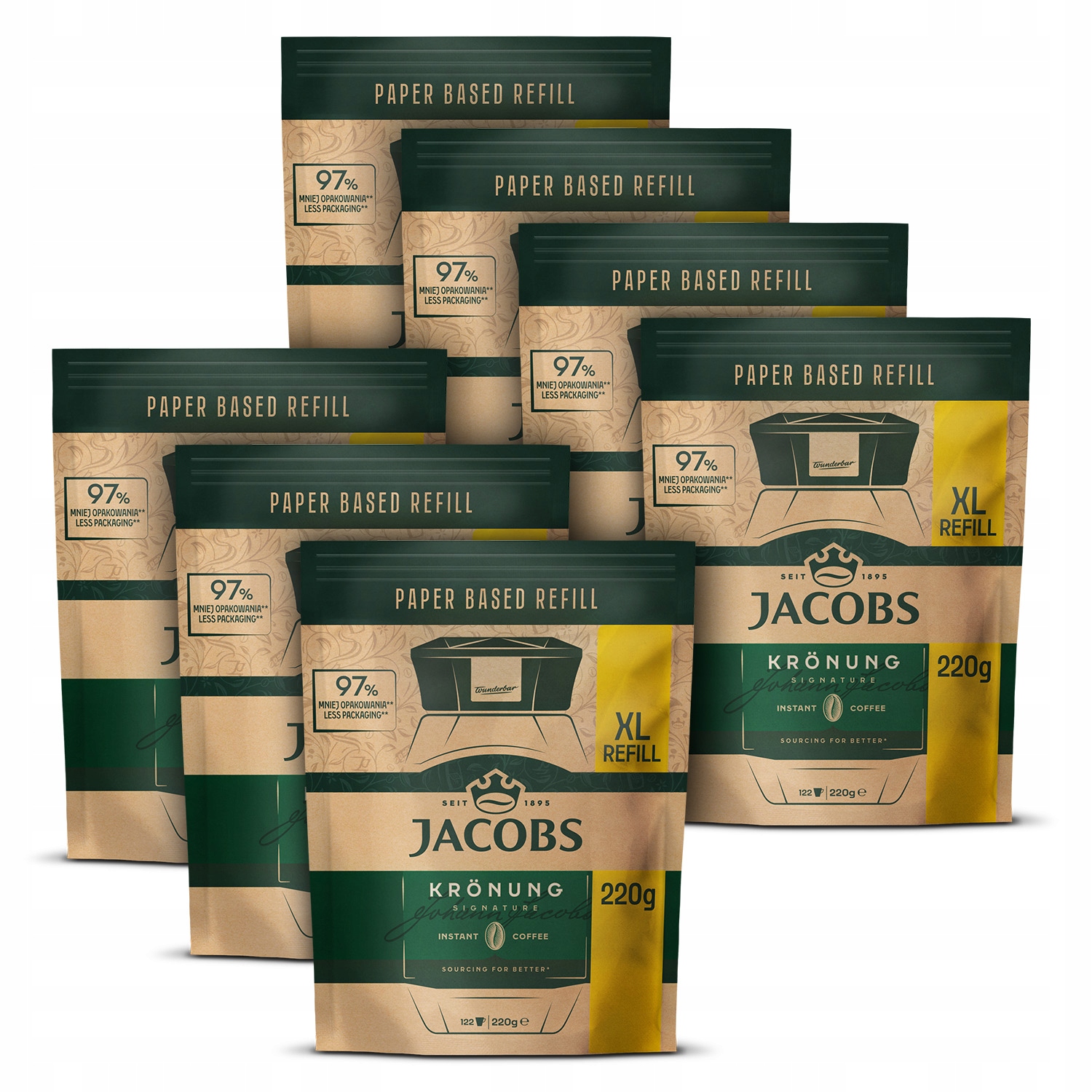 Zestaw kawa rozpuszczalna Jacobs Kronung refill XL zapas dosypka 7x 220g
