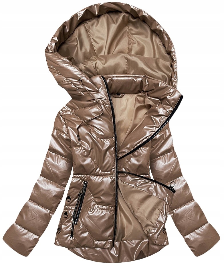 Krátká Metalická Bunda B8008 Světle Hnědá 48