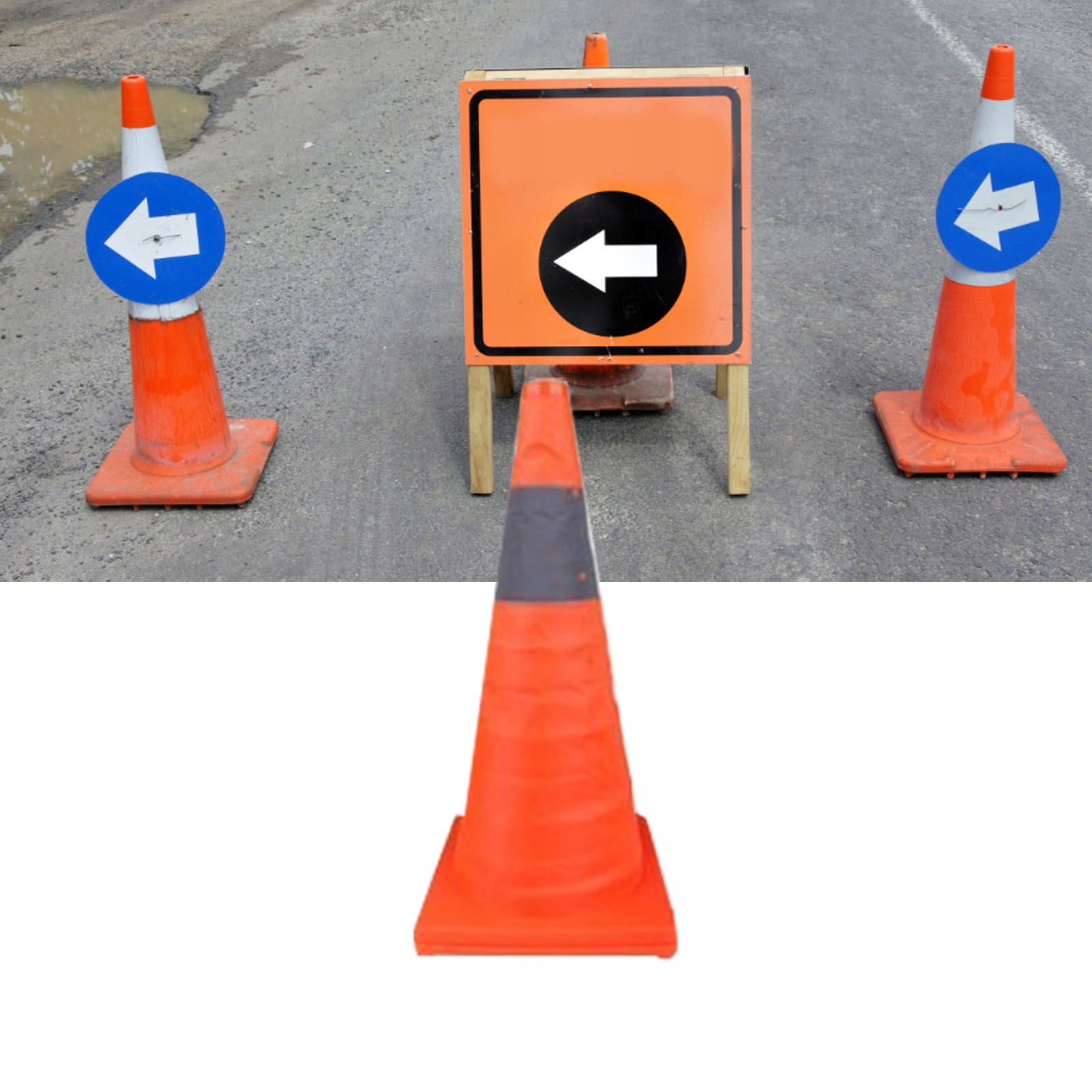 PACHOŁEK DROGOWY SKŁADANY 2 PASY ODBLASKOWE 45CM Marka inny