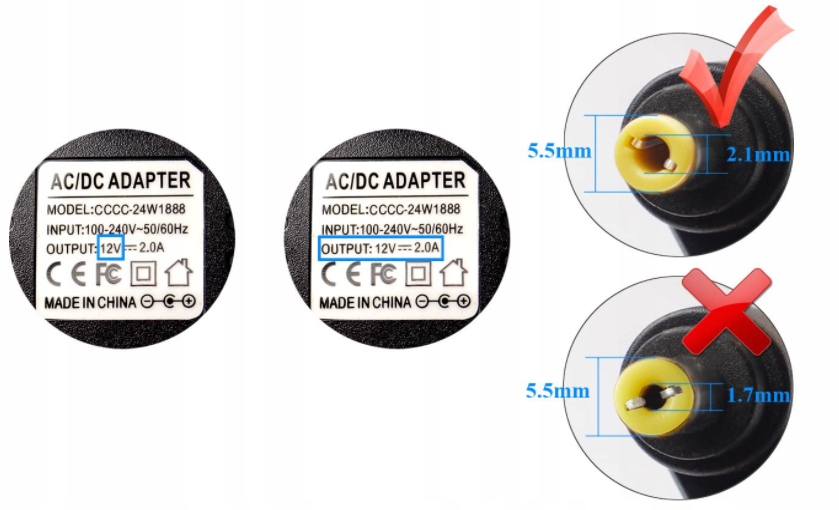 ZASILACZ DC 12V 2A AC 100-240V DO LED KAMER IP Kod producenta Zasilacz sieciowy DC 12V 2A 24W