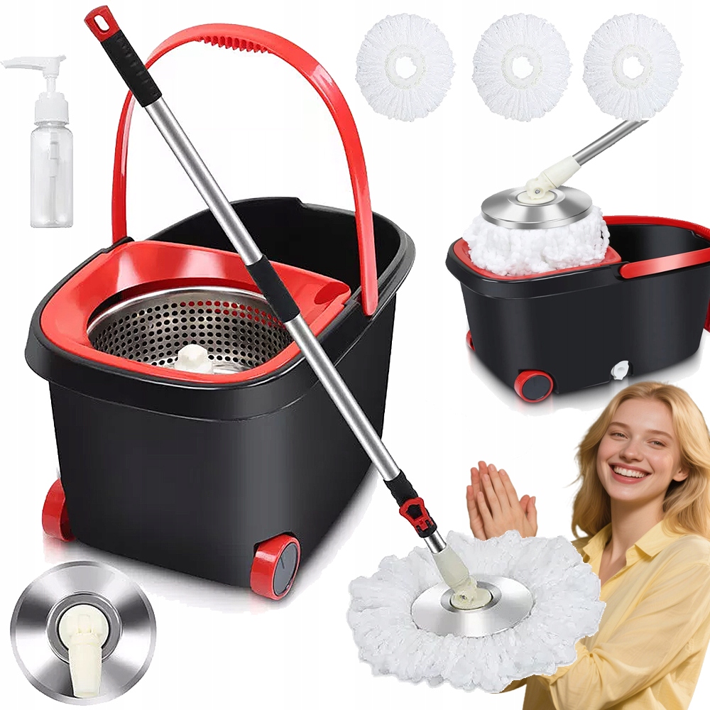 Rotační Podlahový Rotační Mop 360 Turbo 3 Nástavce Mikrovlákno Kbelík