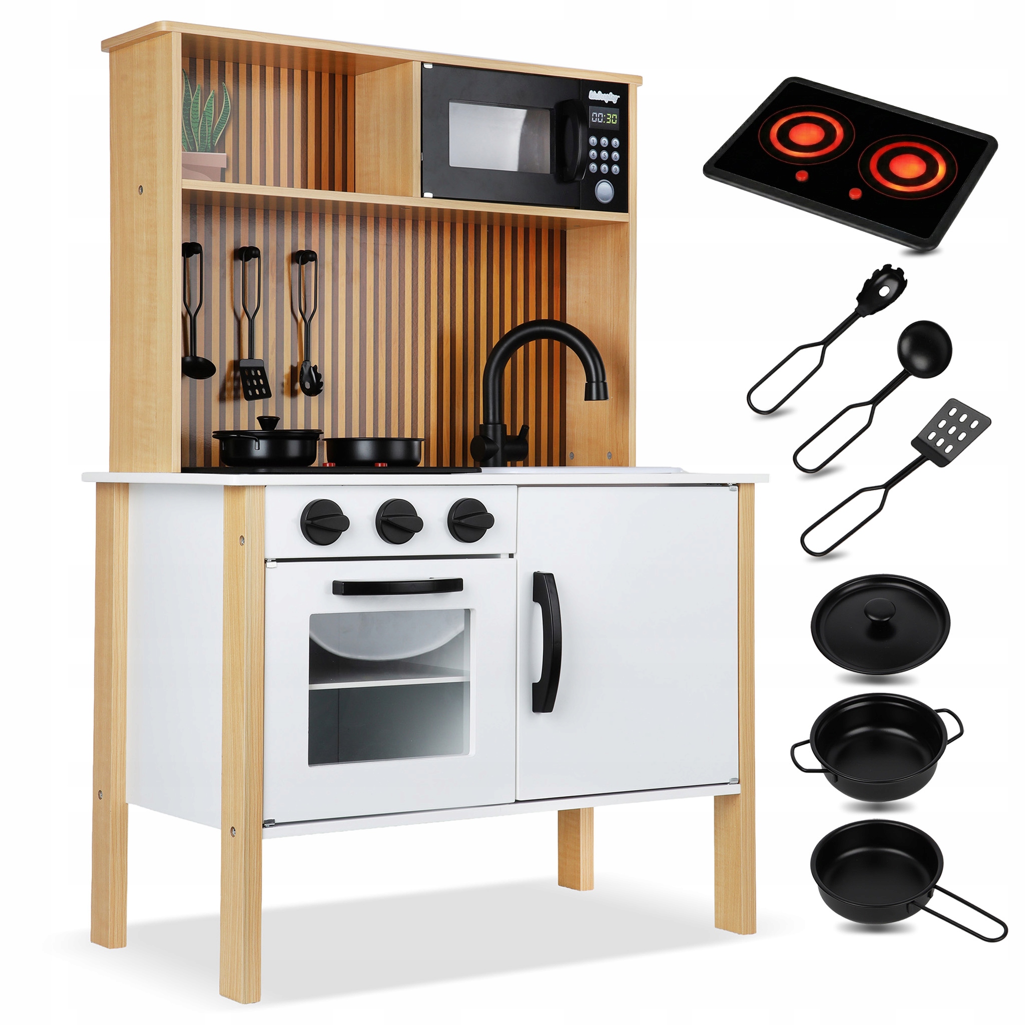 KUCHNIA DLA DZIECI DREWNIANA INTERAKTYWNA KINDERPLAY AKCESORIA ŚWIATŁO