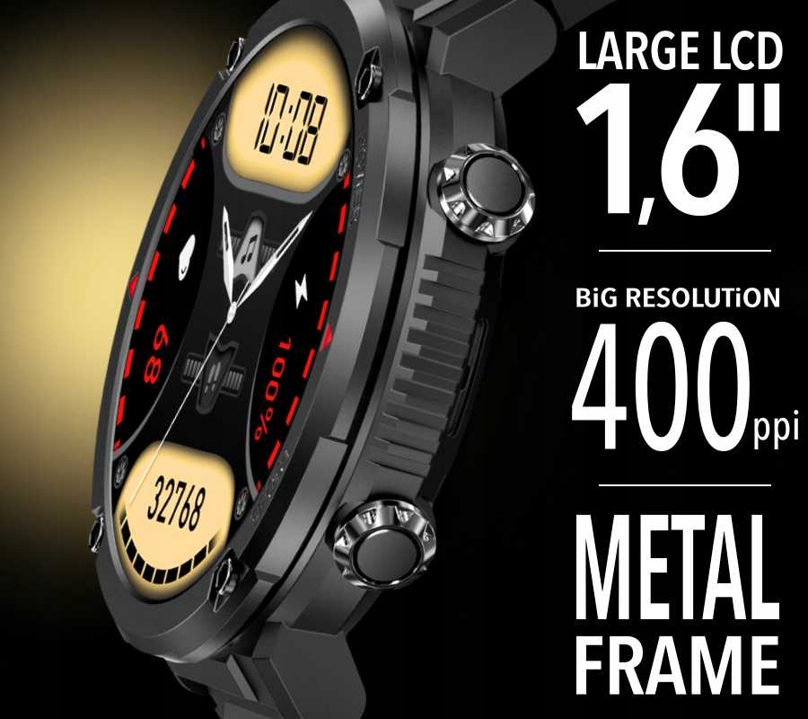 SMARTWATCH MĘSKI RUBICON CIŚNIENIE ROZMOWY SMS 600 mAh !!! SMS EKG PL MENU Kolor czarny