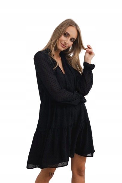 Sukienka damska czarna szyfonowa w kropki Bopoco r. M