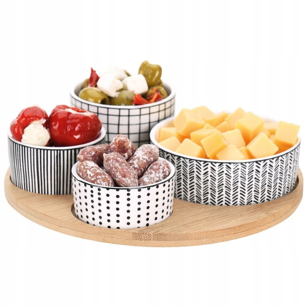 Porcelánové misky na občerstvení na podnosu, 5 prvků