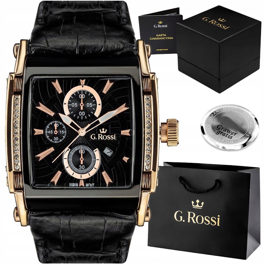 Pánské hodinky G. Rossi Boss s gravírováním – kožený řemínek Datumovka