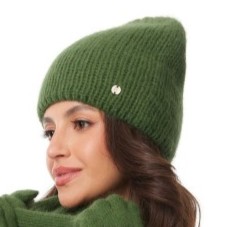 Čepice s Angorou, teplá, rovná, bez vyhrnování, Tmavě Zelená