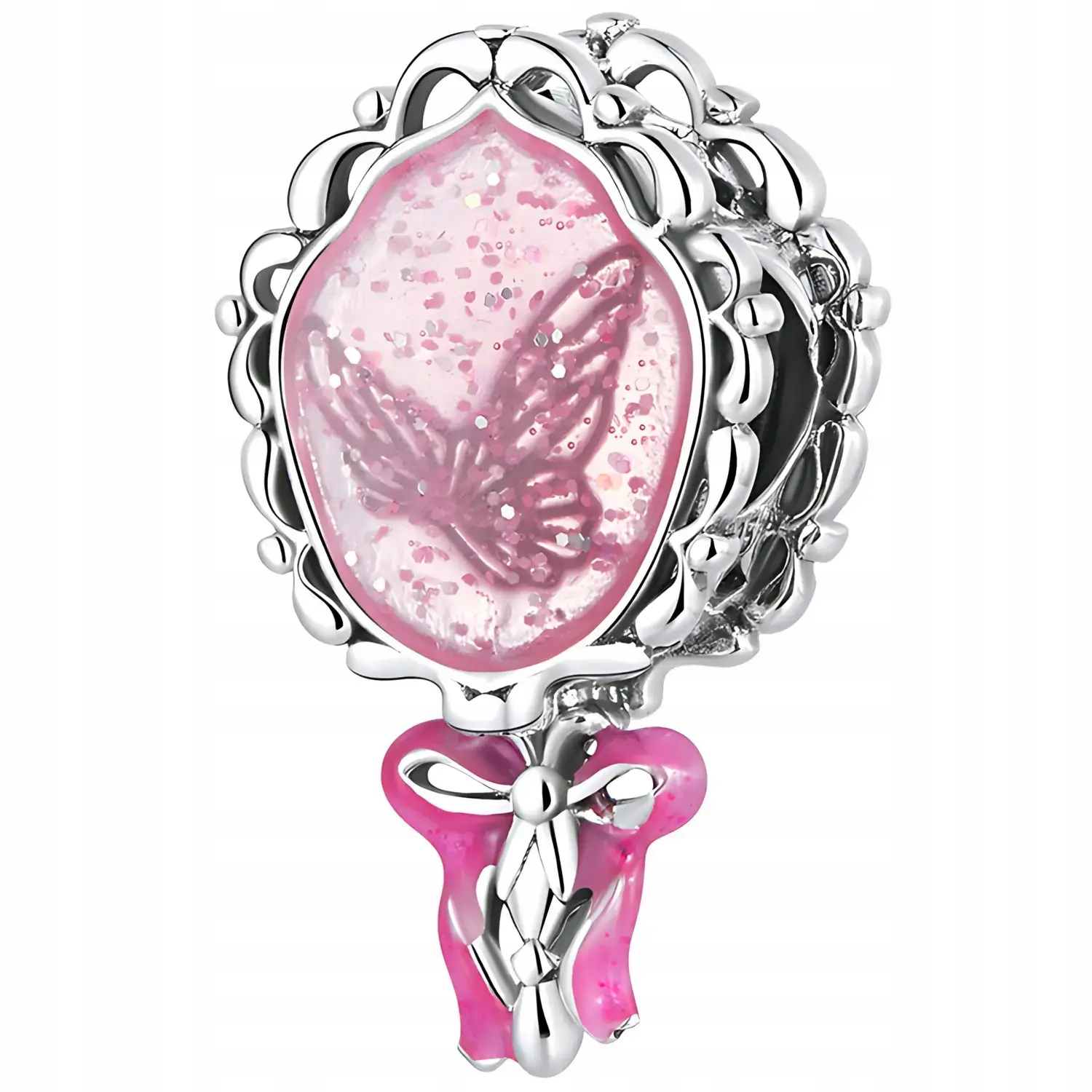 Charms Přívěsek Stříbro 925 Motýl Růžový Kouzelné zrcátko Mašle Kámen