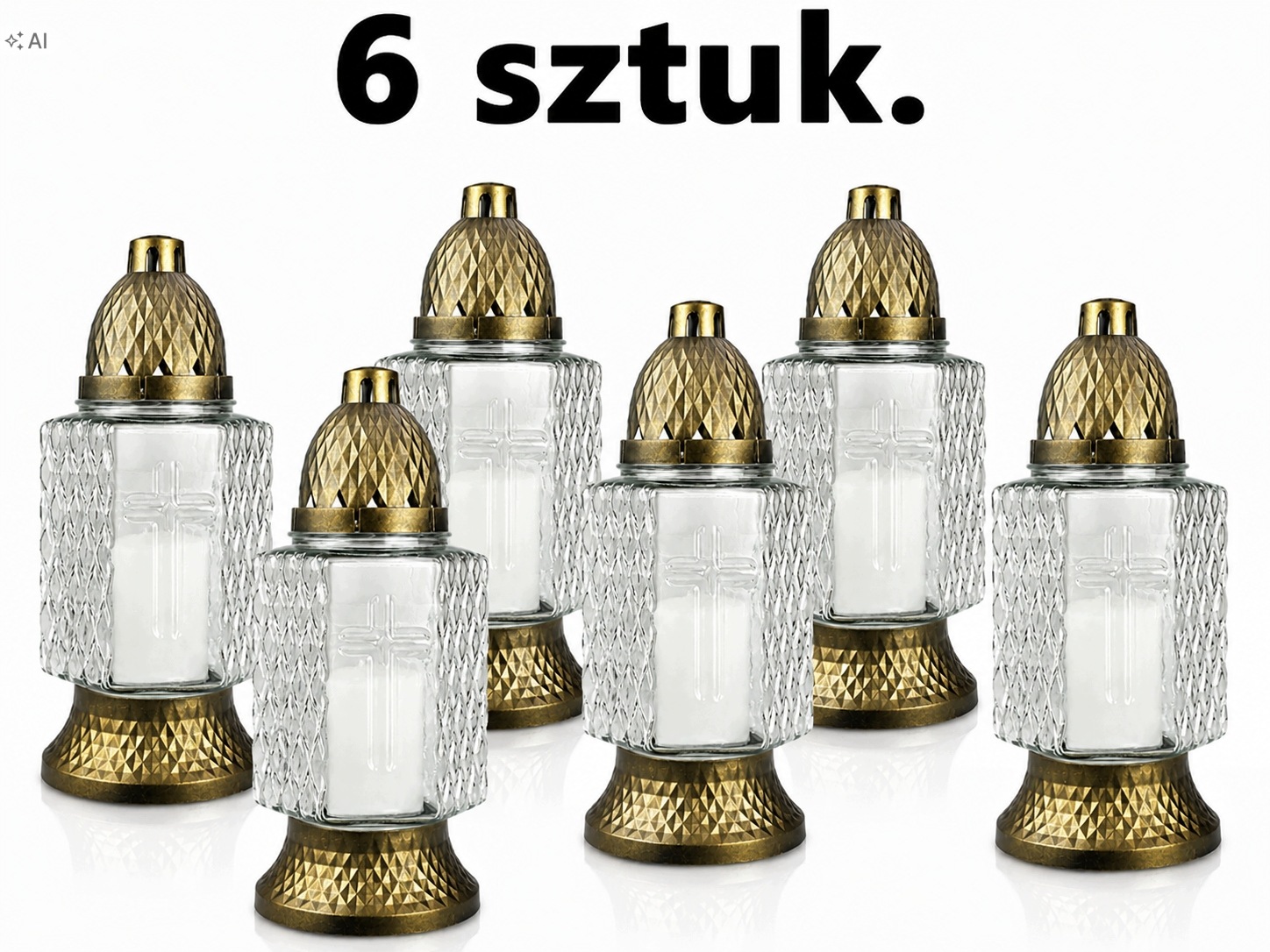 6 x Znicz LA585 szklany krzyż 25cm, wkład 80g, czas palenia 18h