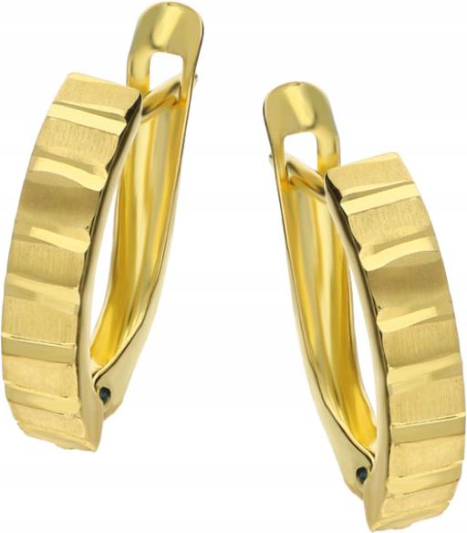 Zlaté náušnice 585 elegantní hladké čárky, módní vzor jako dárek 14k