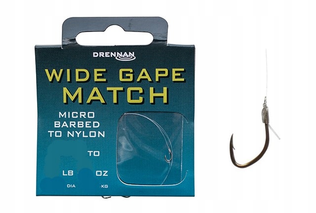 Haczyki z Przyponem Drennan Wide Gape Match Romiar 20/0,12mm