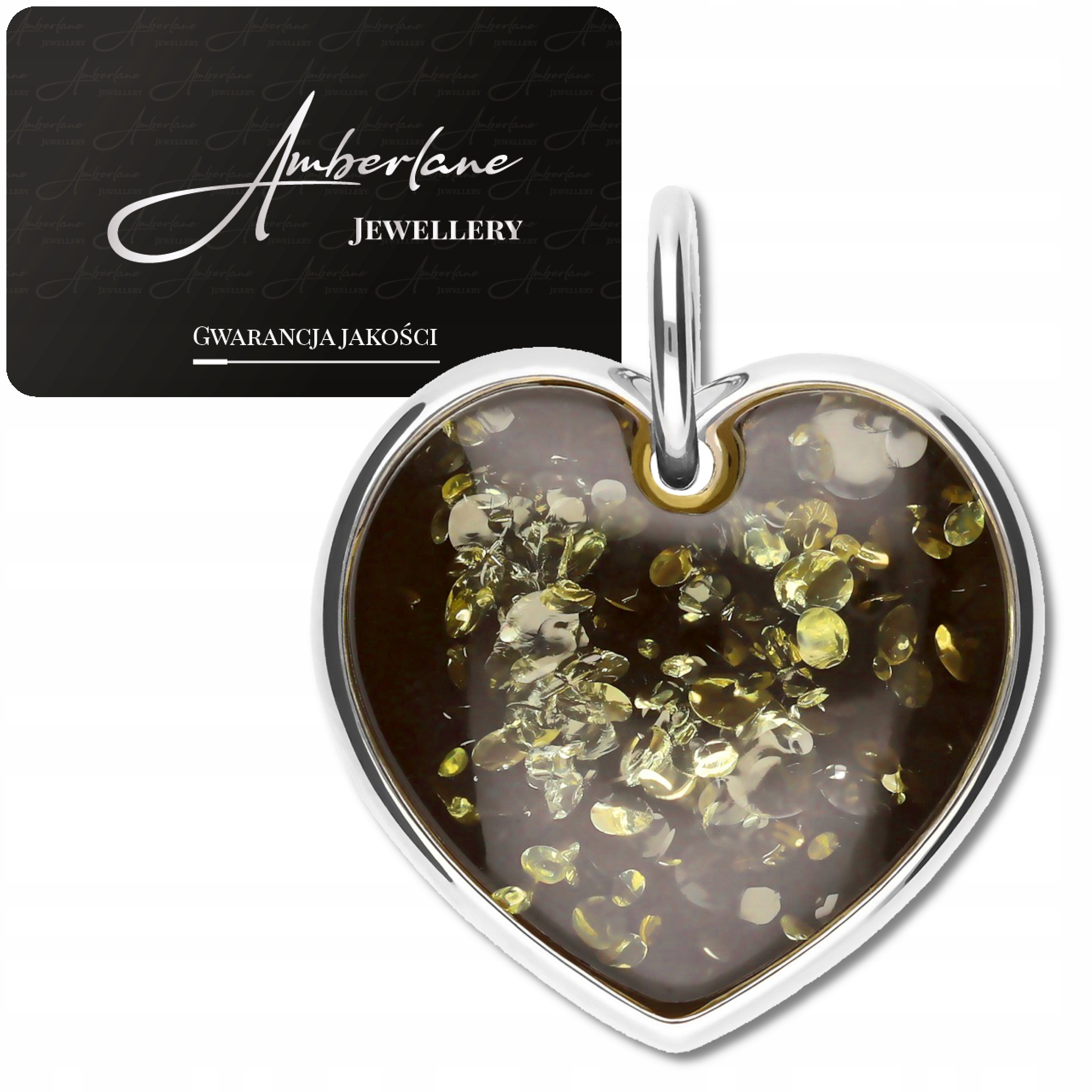 Přívěsek Srdce stříbro 925 s přírodním zeleným jantarem – přívěsek