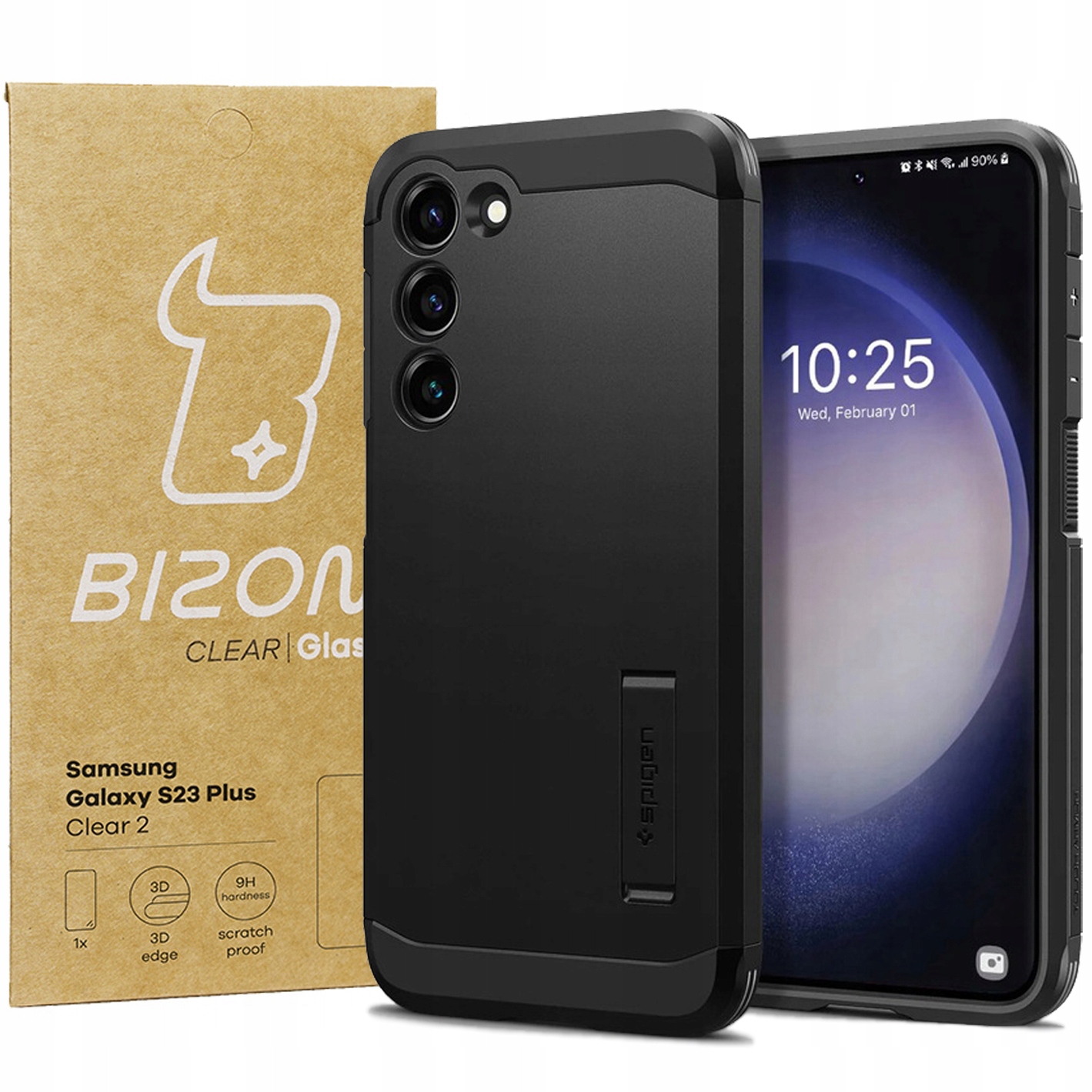 Pouzdro sklo pro Galaxy S23+, Spigen, Bizon, sada