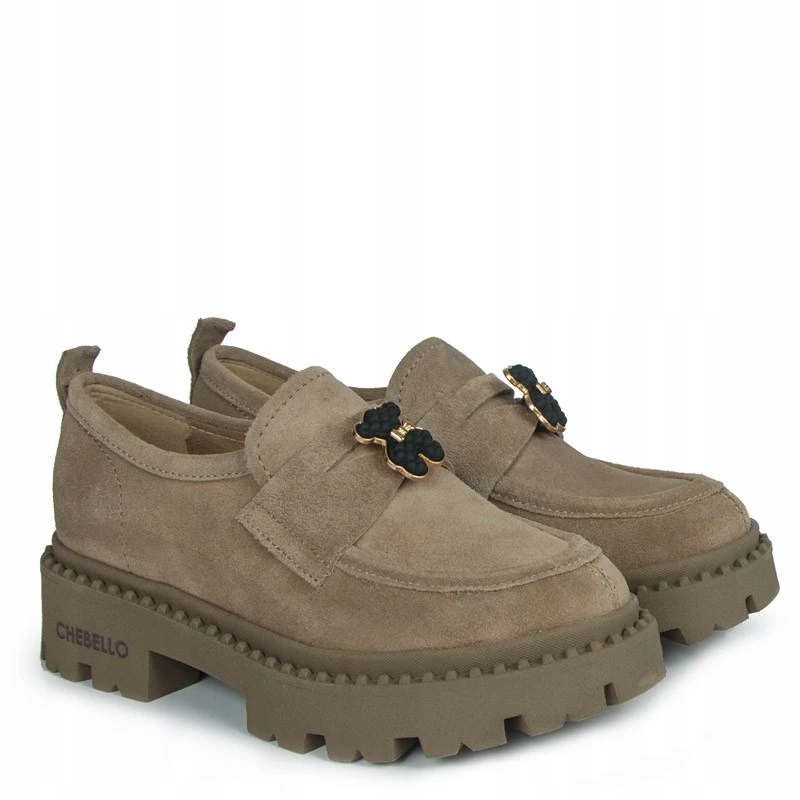 CHEBELLO 4241 MOKASYNY Z OZDOBĄ SKÓRA ZAMSZ BEŻOWE 38 Rozmiar 38