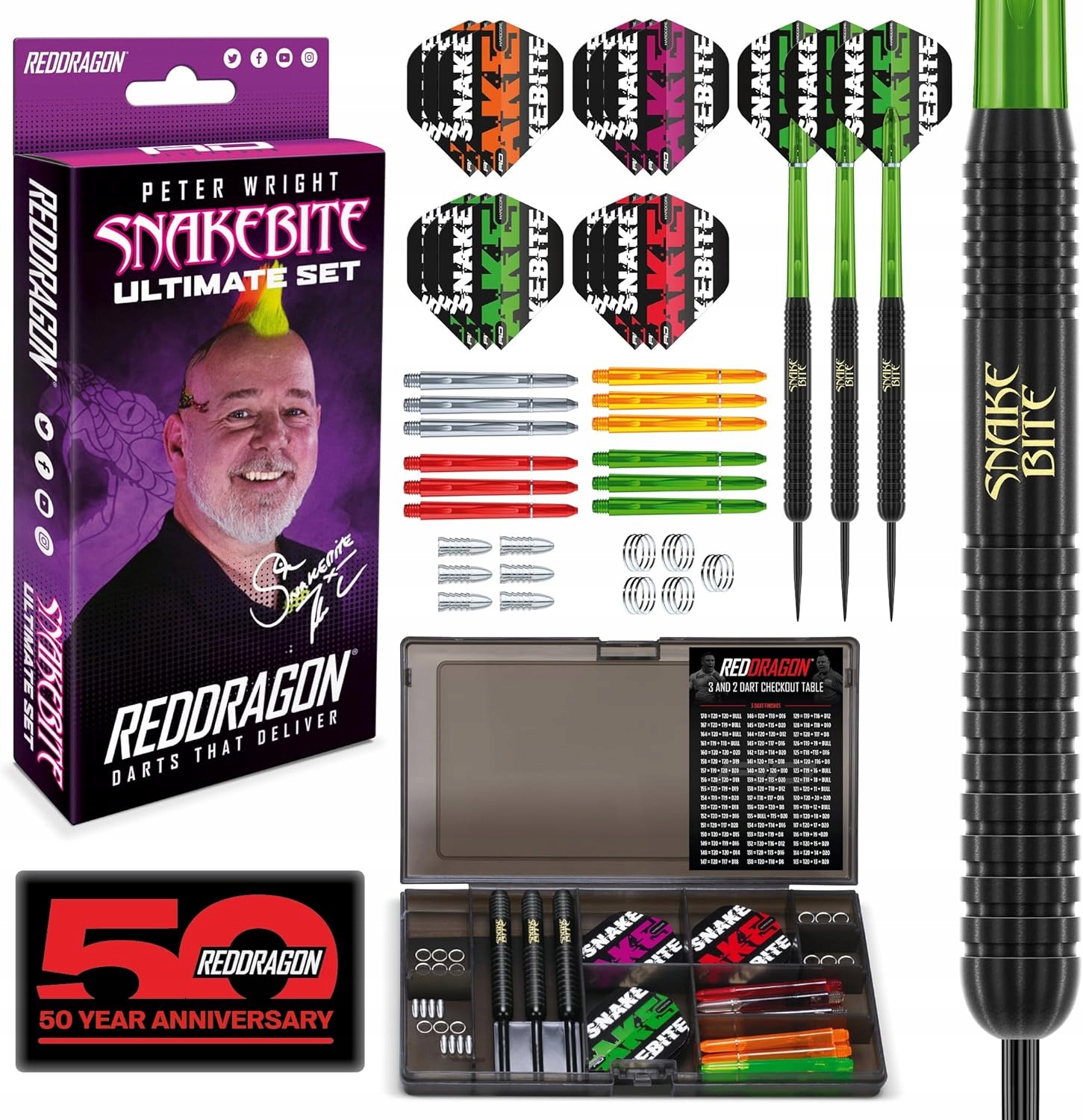 Rzutki Do Darta Red Dragon Peter Wright Snakebite 22 G Zestaw 50 El.