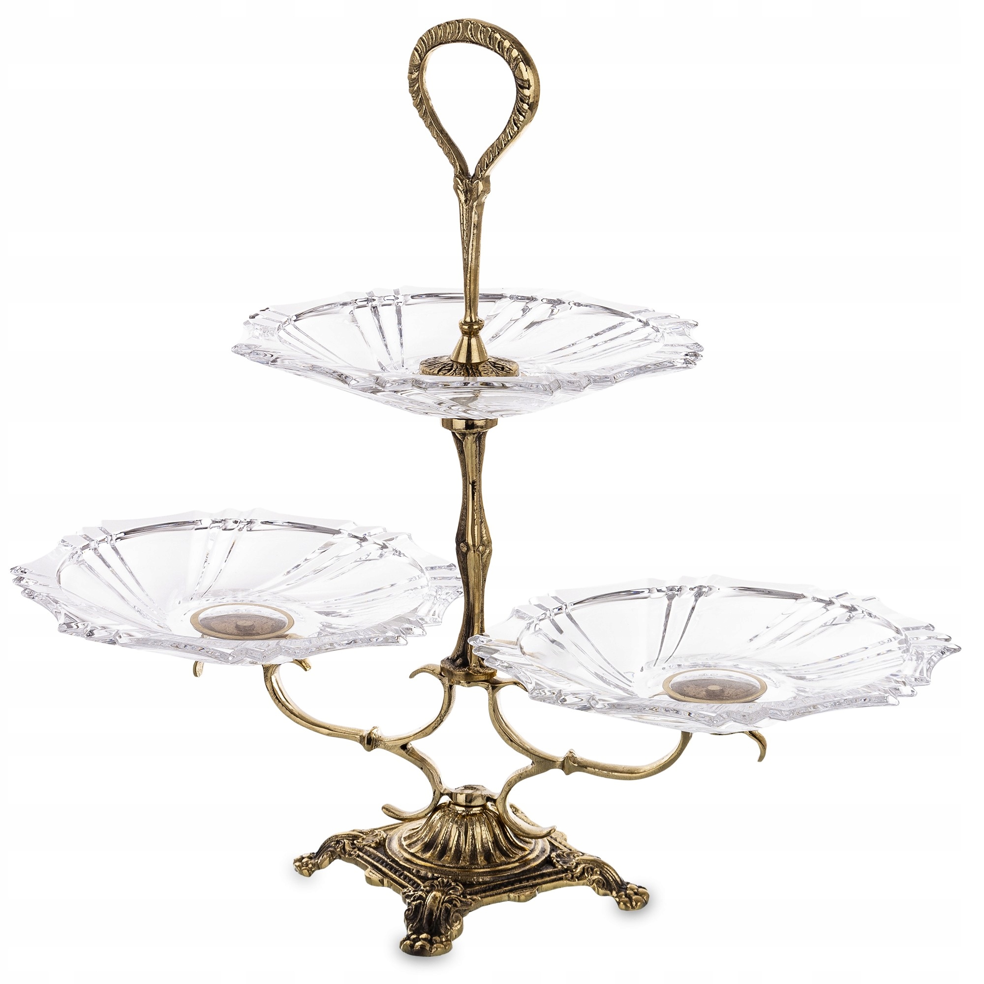 Podnos na mosazné nožce, zlaté sklo mosaz 35x37x18 165502