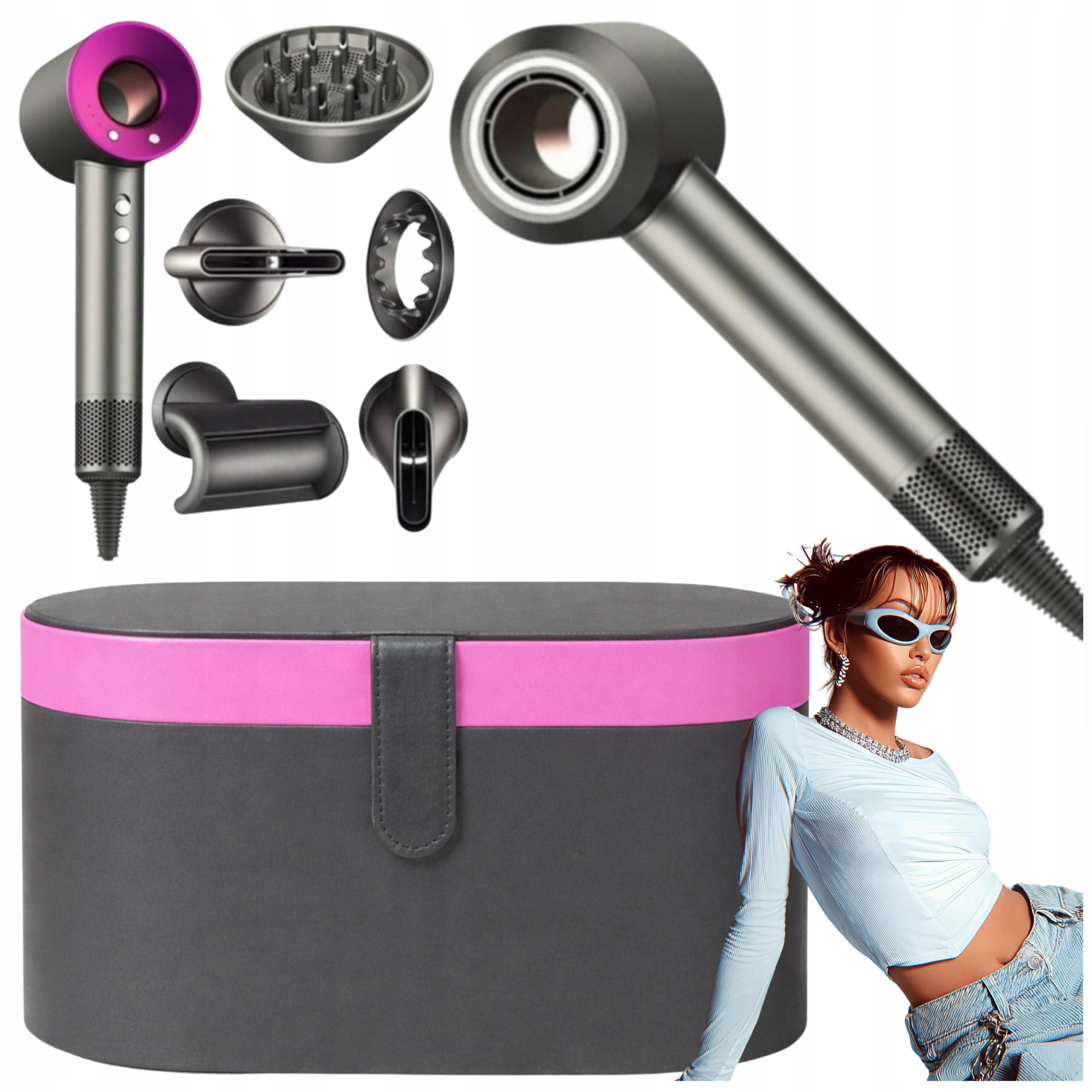 Suszarka Do Włosów Z Jonizacją Dyfuzorem 1600W 5 Końcówek Walizka