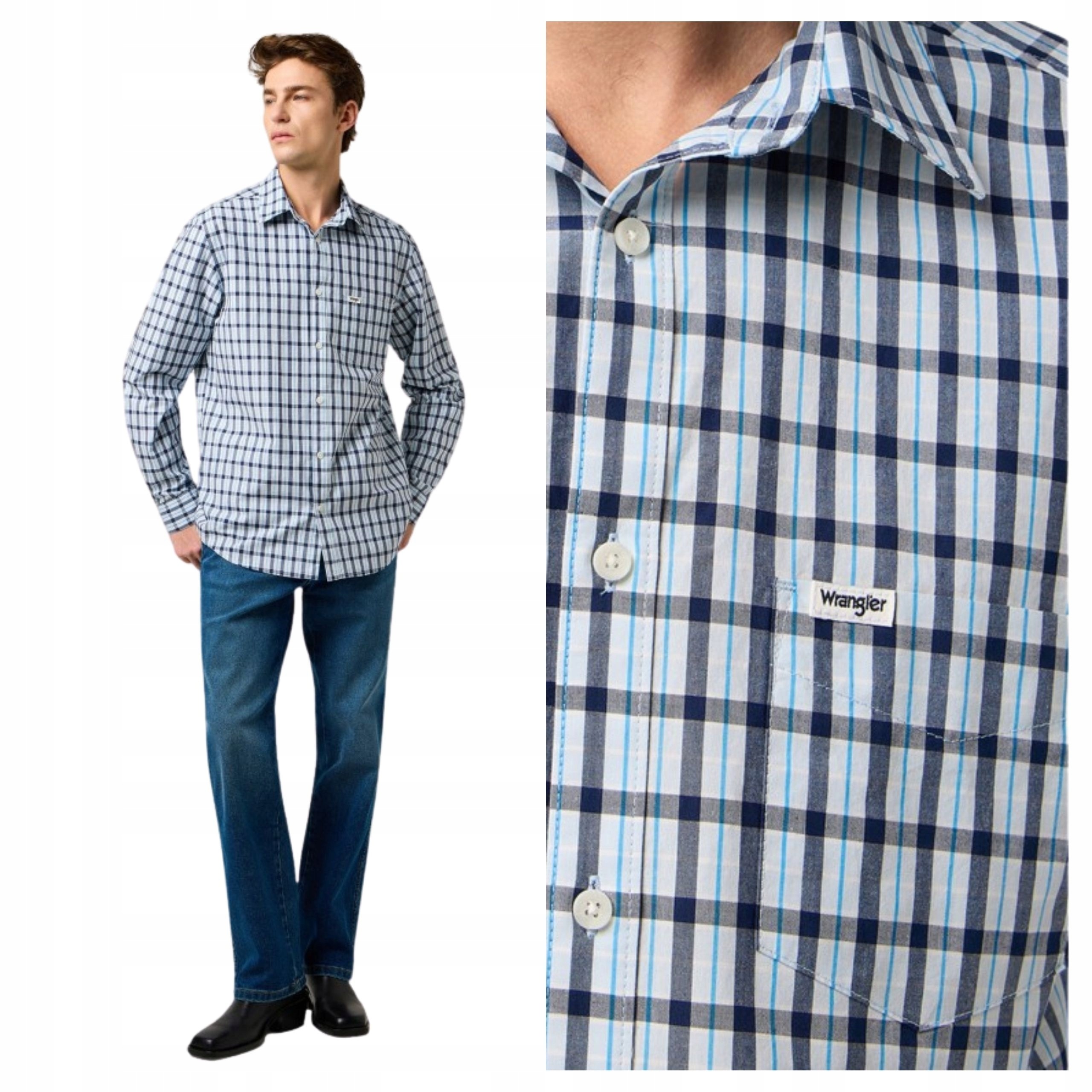 Tričko Pánské Wrangler 1 Pkt Shirt Modrá Džínová košile s kapsou XL