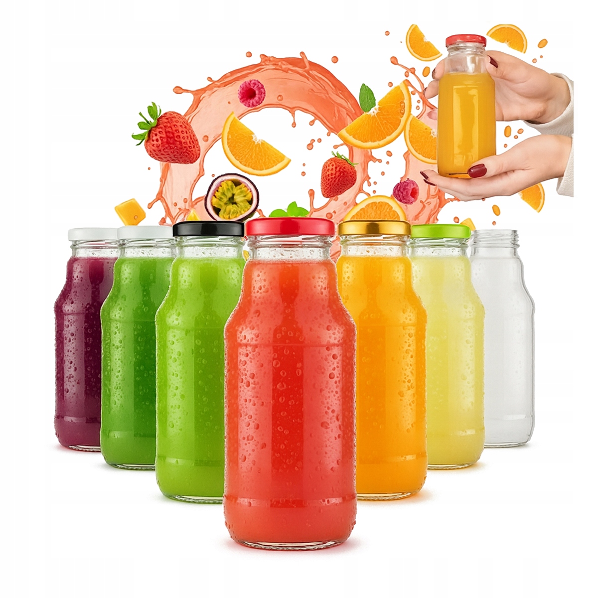 50x Skleněné lahve na džus Kubuś 330 ml Víčko Skleněná Láhev