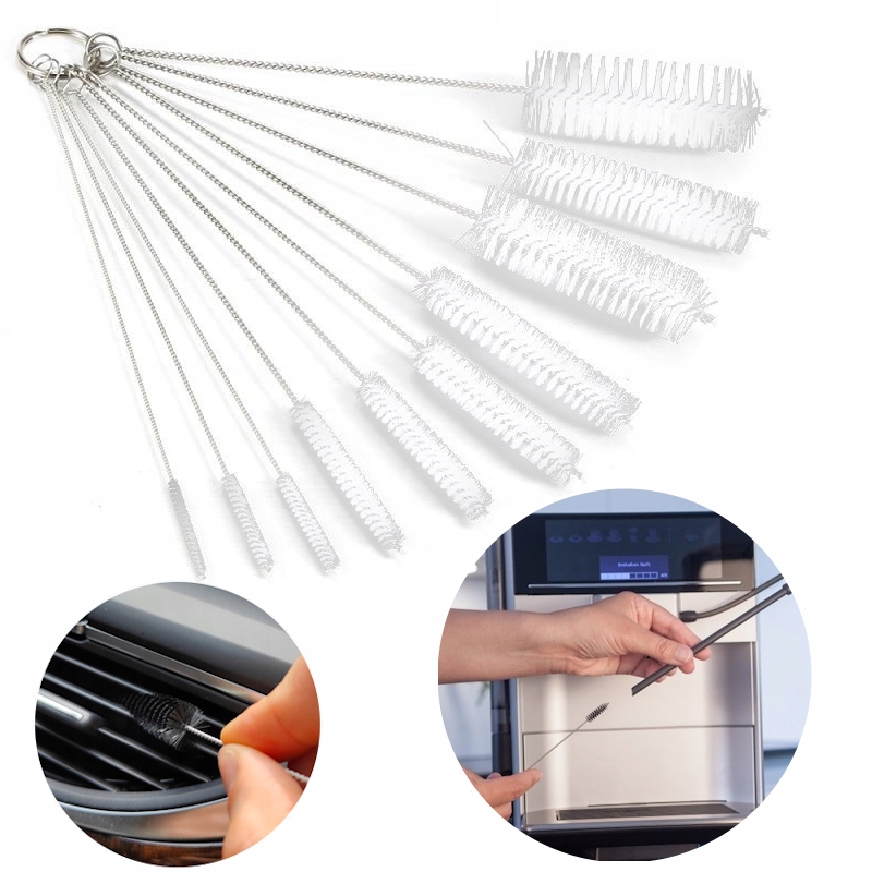 Zestaw Szczotek Wyciory Czyszczenia Auta Ekspresów Zakamarki Rurek 10 Sztuk