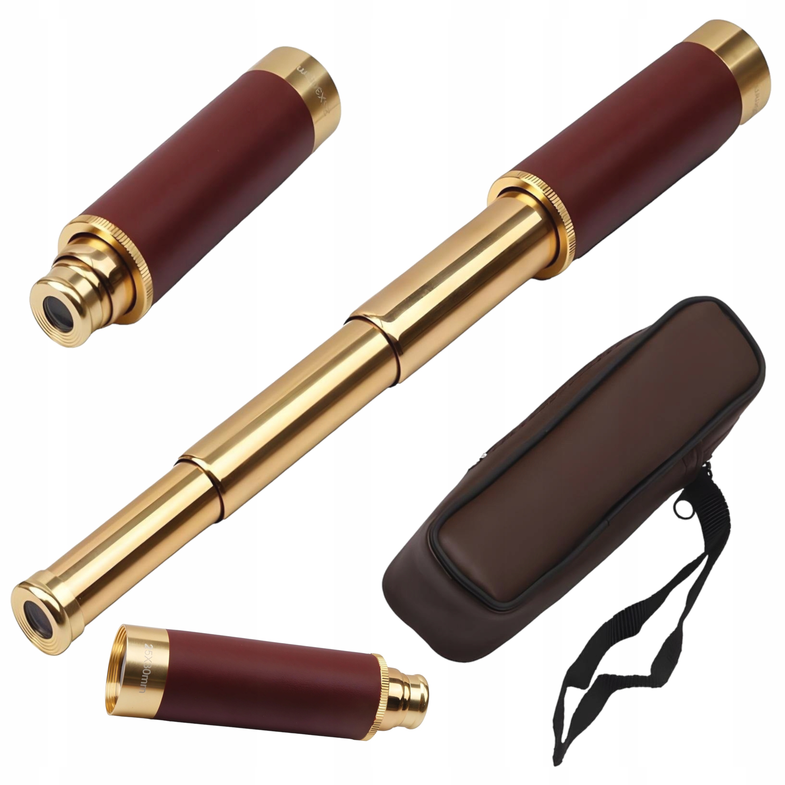 Złota Luneta Teleskopowa Obserwacyjna Mosiężna Monokular Powiększenie 25X