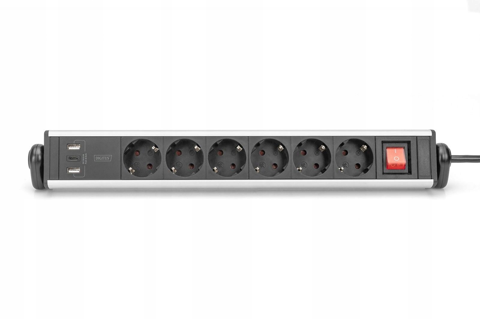 Listwa zasilająca biurowa 45° 6 gniazd, 2xUSB-A 1xUSB-C 5V/3,4A możliwość