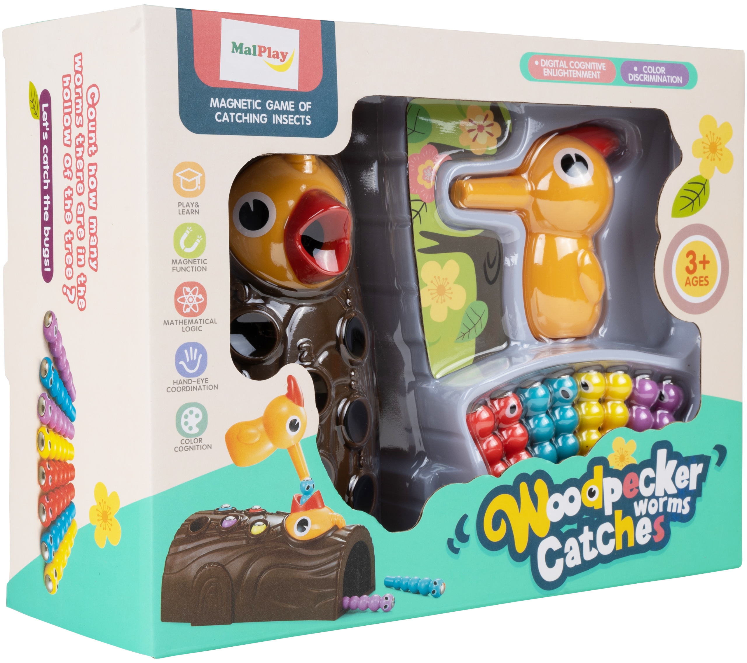 DZIĘCIOŁ I ROBACZKI GRA ZRĘCZNOŚCIOWA MAGNETYCZNA DLA DZIECI CAŁEJ RODZINY Waga produktu z opakowaniem jednostkowym 0.472 kg