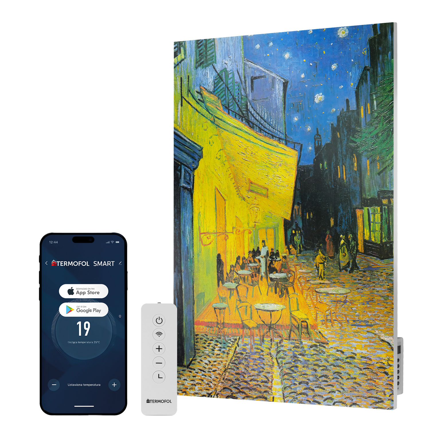 Infračervený ohrievač obraz Terasa kaviarne 500W 85x60 cm WiFi