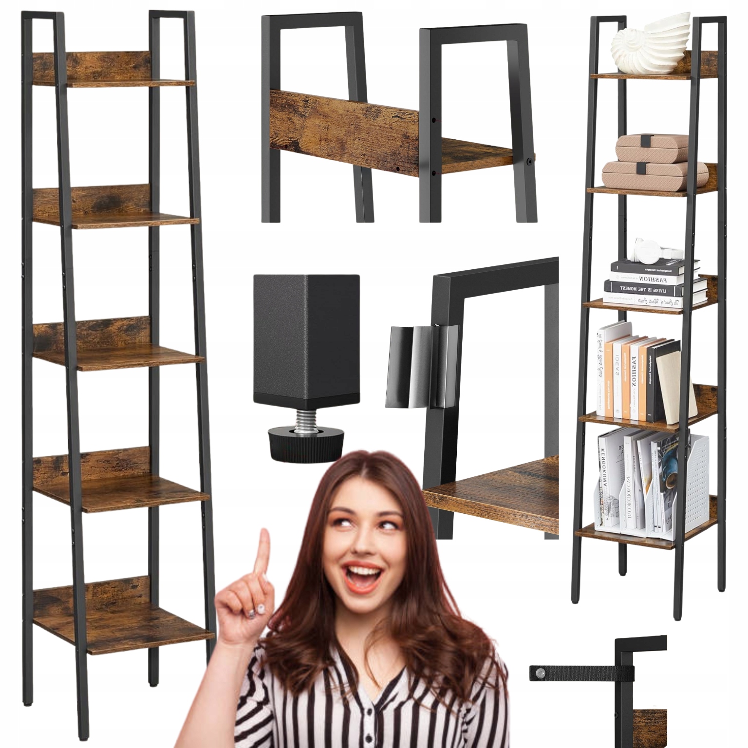 Regál Rebríkový Poschodový Priemyselný 5 úrovní Rustikálny Industriálny