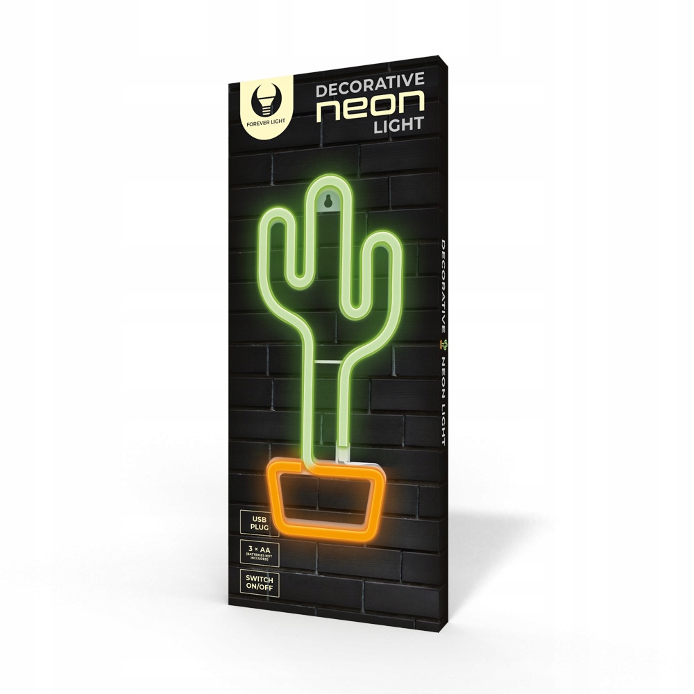 Neon LED KAKTUS pomarańcz/zielony Bat + USB FLNEO2 Forever Light Długość 0.33 m