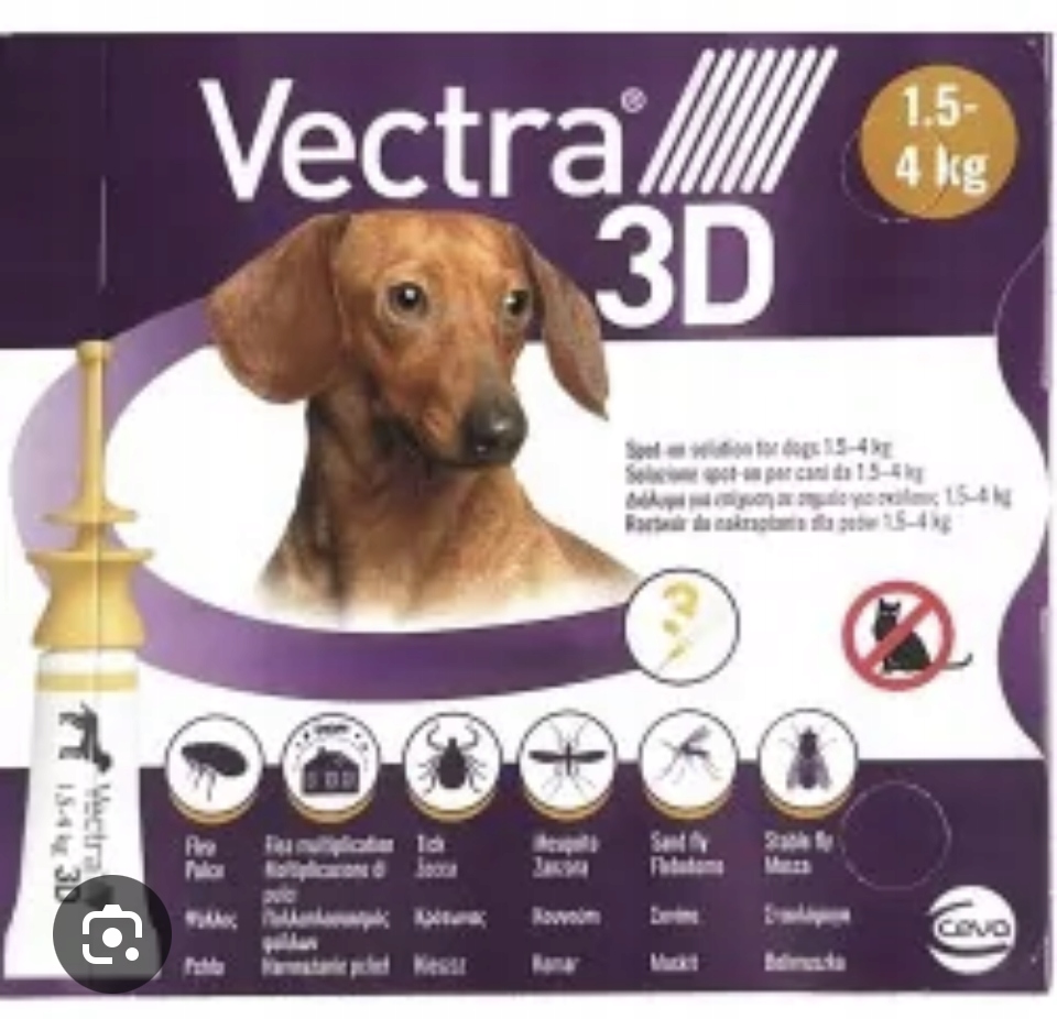 Vectra 3D 1,5-4 Kg na Pchły Kleszcze Bolimuszki Pies 3 Pipety