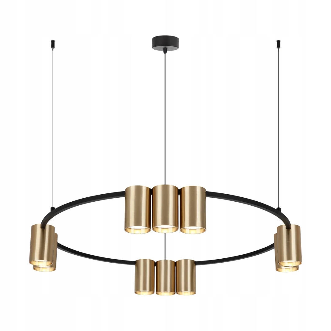 Závesná lampa čierna, zlatá, okrúhla 60 cm, reflektory 10 bodov do obývačky Milagro