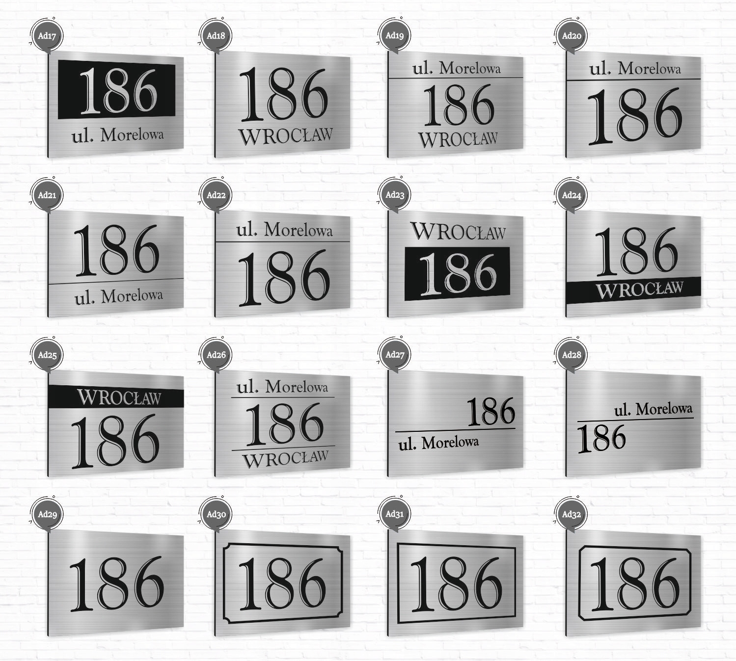TABLICZKA ADRESOWA METALOWA SREBRNA ALUMINIUM Marka bez marki