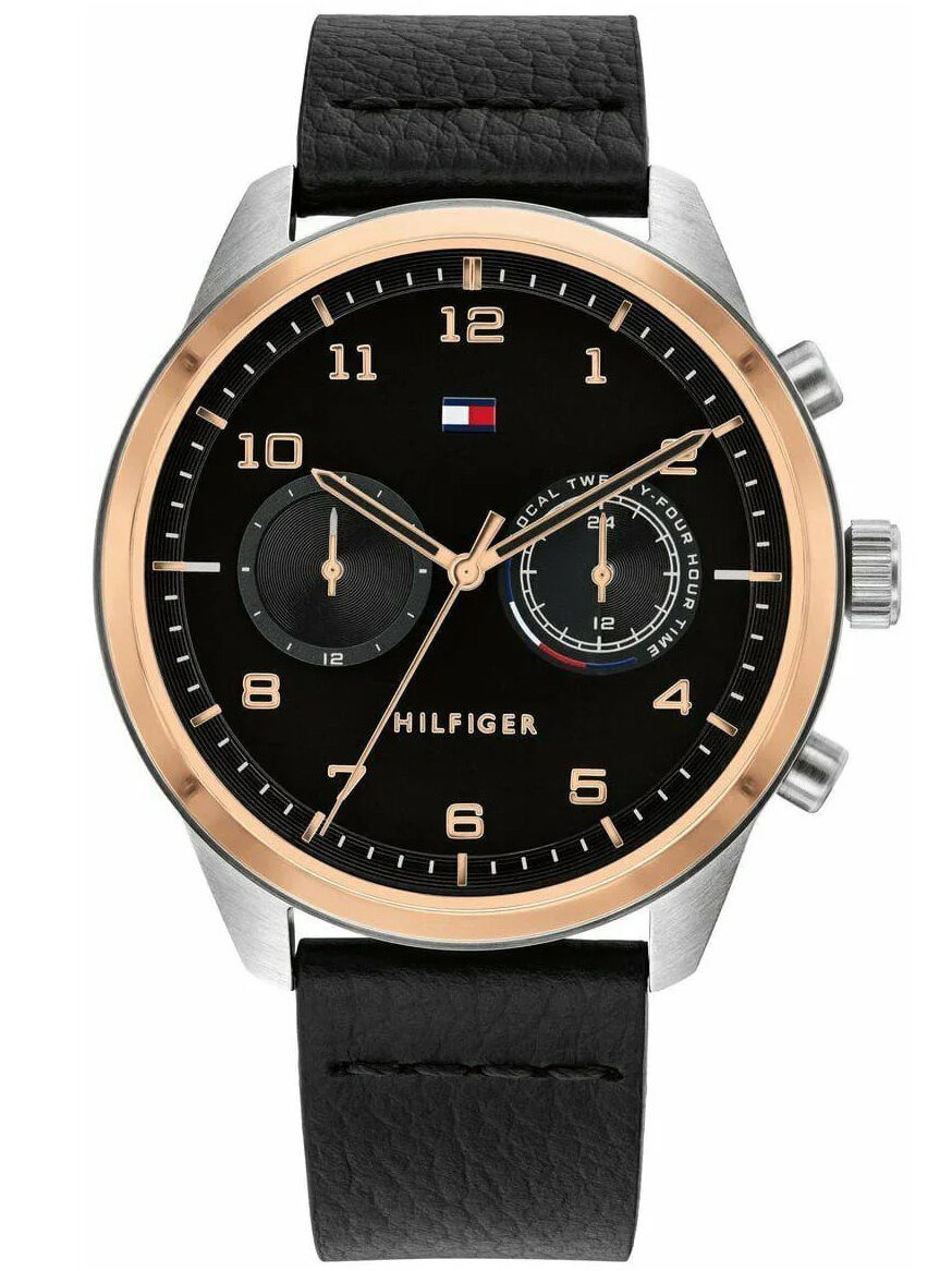 Zegarek Męski Tommy Hilfiger 1791786 Czarny Skórzany Pasek 50M Dla Chłopaka