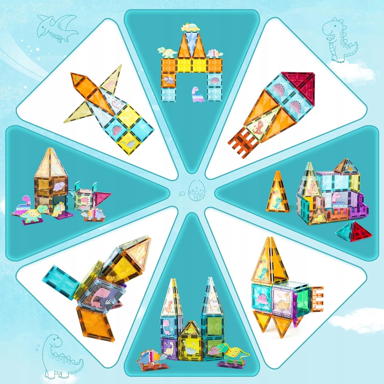 KLOCKI MAGNETYCZNE KONSTRUKCYJNE 3D DINOZAURY SUPER JAKOŚĆ Liczba elementów 42 szt.