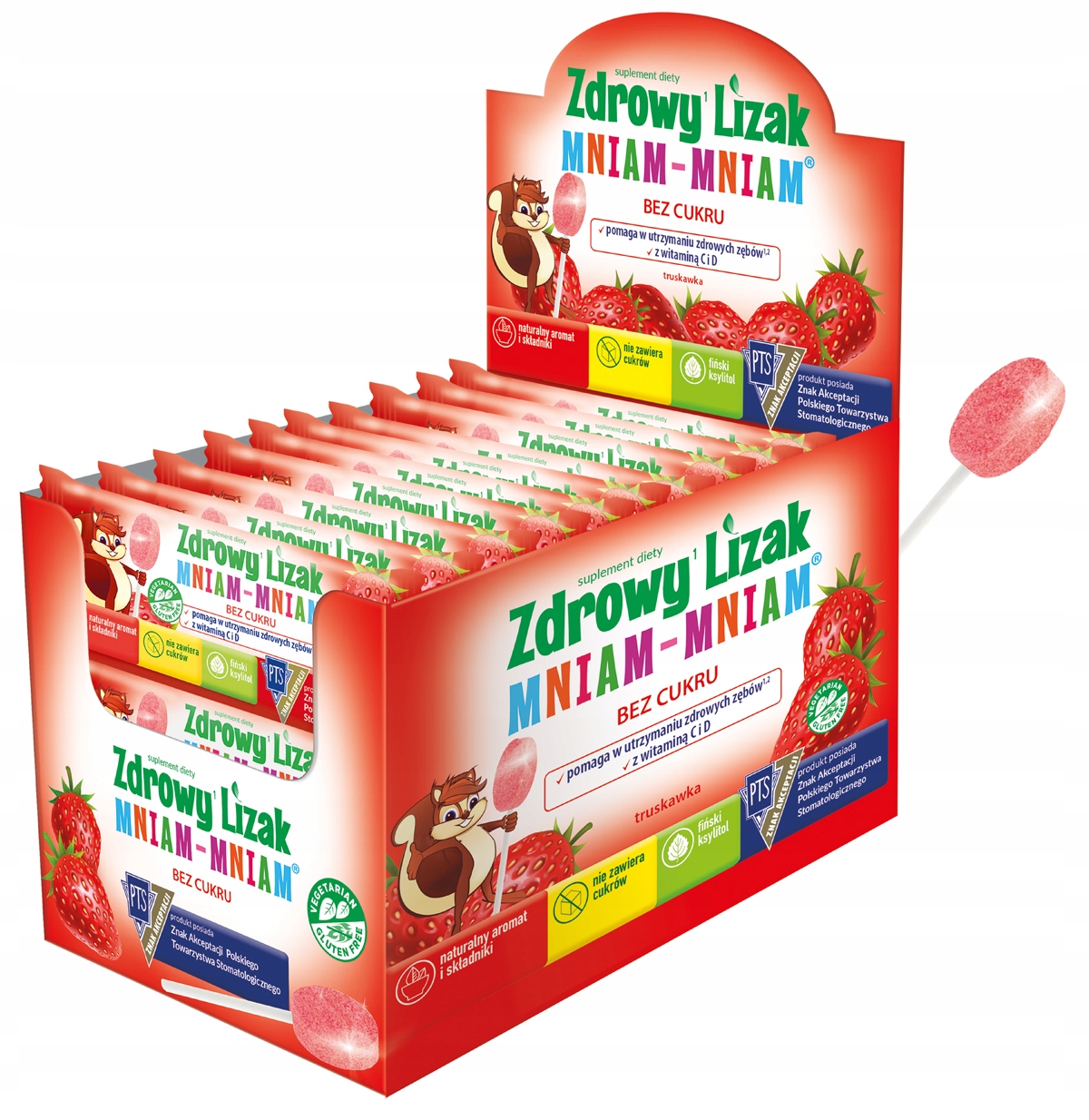 ZDROWY LIZAK MNIAM-MNIAM TRUSKAWKA BEZ CUKRU 40szt