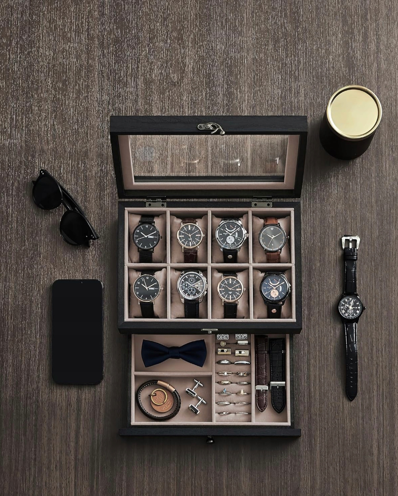 Songmics Pudełko szkatułka na zegarki 8 przegród Model JWB010BK