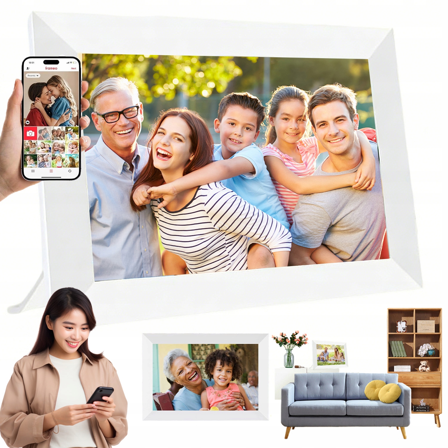 Rámeček Digitální Na Fotografie Frameo Wifi 32GB 10,1" Dotykový Fotorámeček Hd Videa