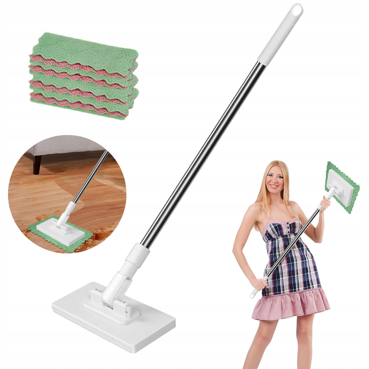 Levně Plochý Mop, Plochý Podlahový Mop Na Čištění Podlah S Dlouhou Rukojetí