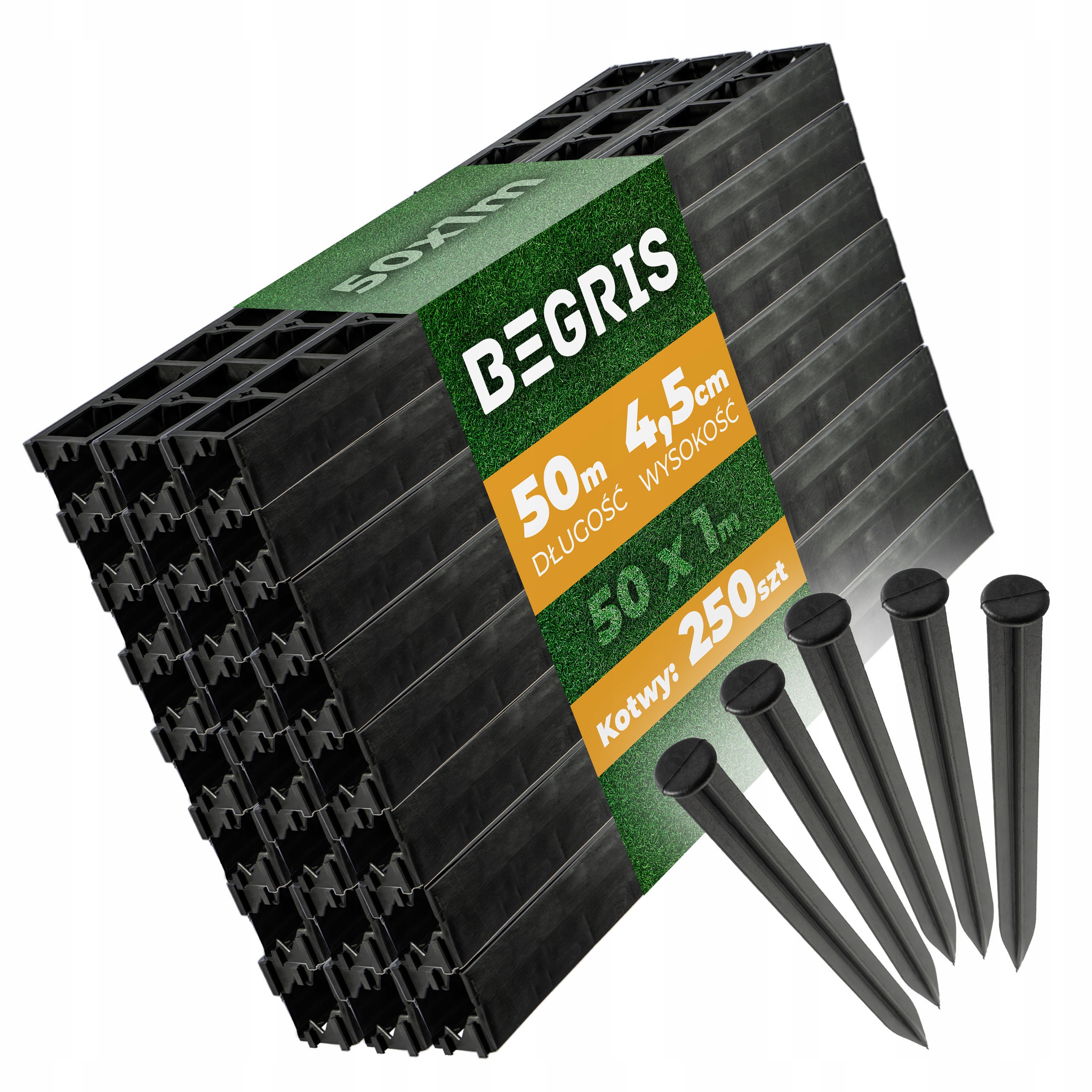 Obrzeże 4,5CM 50M 250 Kotew Trawnikowe Ogrodowe Elastyczne Czarne Border