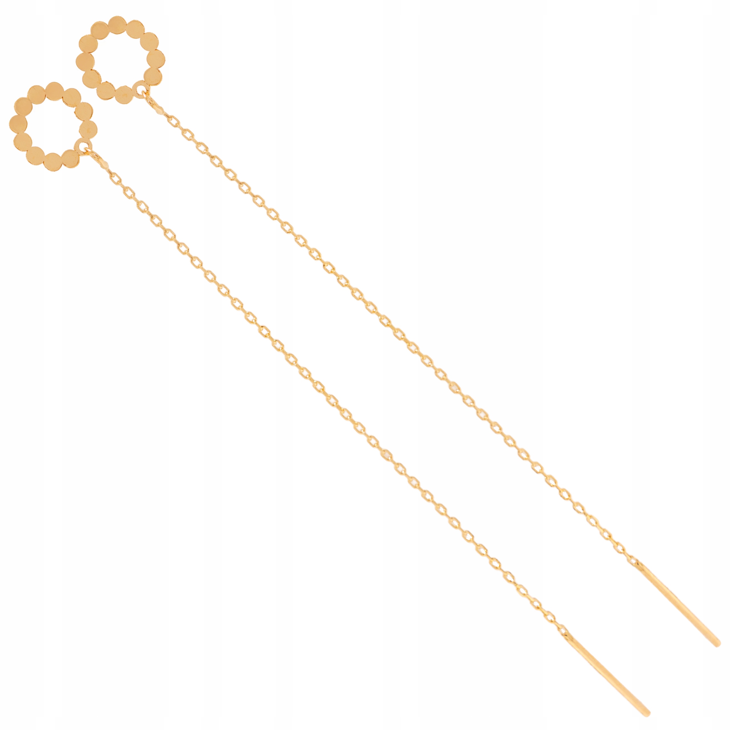 Zlaté provlékací náušnice 585 14k s dlouhými závěsnými kroužky pro ženy